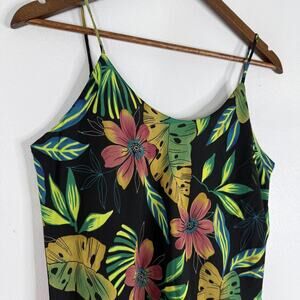 Tropical Floral Maxi Ruffle Slip Sundress A Wild Thyme Dress Womens 8 Black